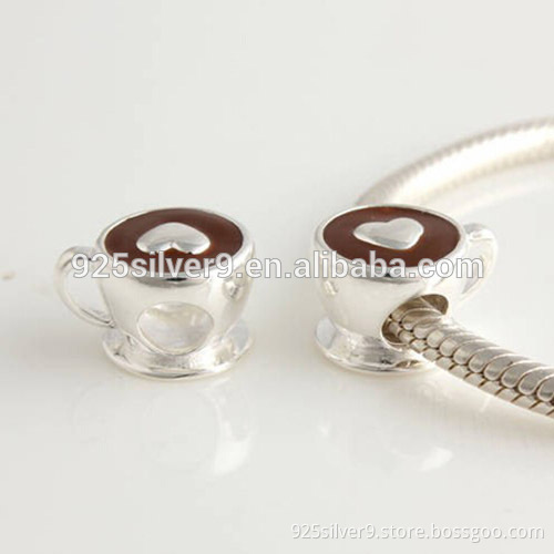 Coffee cup Enamel 925 Sterling Silver Beads & Charms